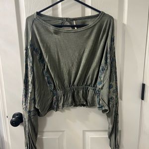 Free people embroidered volume sleep top- green